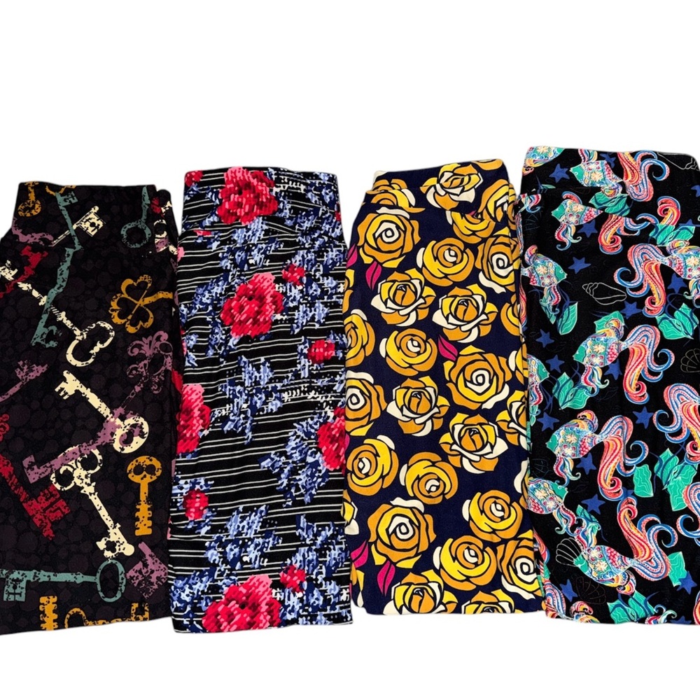 ✨ Donated: LuluRoe Tall & Curvy lot of 4 colorful & vibrant patterned leggings.